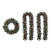 Glitzhome® 24" Pre-Lit Glittered Pinecone Christmas Wreath & Matched 9ft. Garlands Set