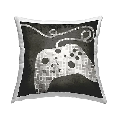 Stupell Industries Gaming Controller Silhouette Geometric Squares Pattern Throw Pillow, 18" x 18"