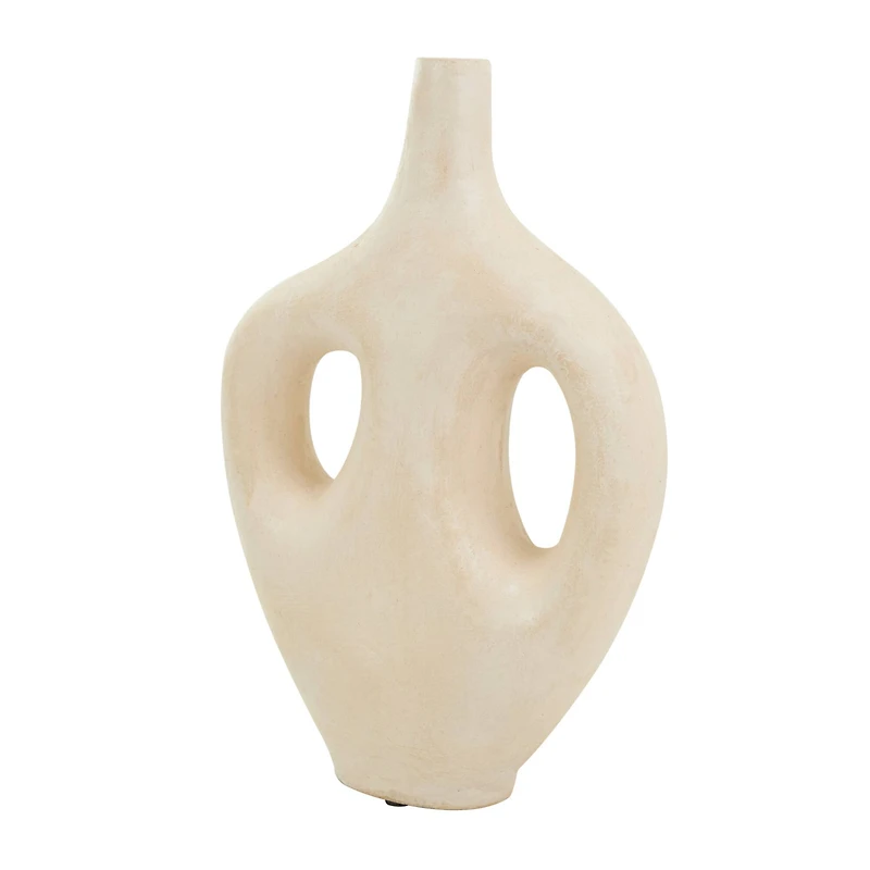17" Beige Paper Mache Abstract Double Handle Vase