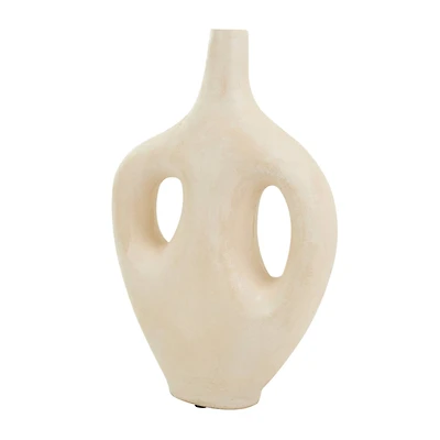 17" Beige Paper Mache Abstract Double Handle Vase