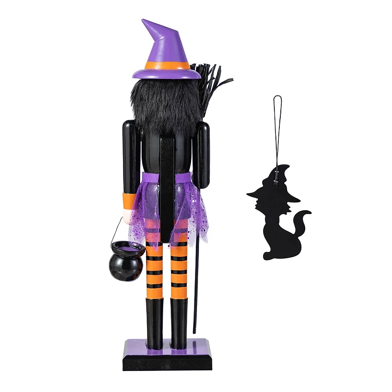 Glitzhome® 18.5"H Halloween Wooden Witch Nutcracker with Witch Cat Ornament