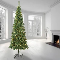 7.5ft. Pre-Lit Oakley Hills Snow Hinged Tree with Flocked Pinecones, Warm White LED Lights
