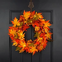 Glitzhome® 24" Fall Lighted Maple Leaves Wreath