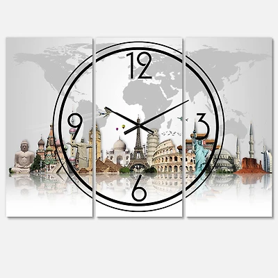 Designart Famous Monuments Across World Multipanel Wall Clock