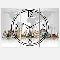 Designart Famous Monuments Across World Multipanel Wall Clock