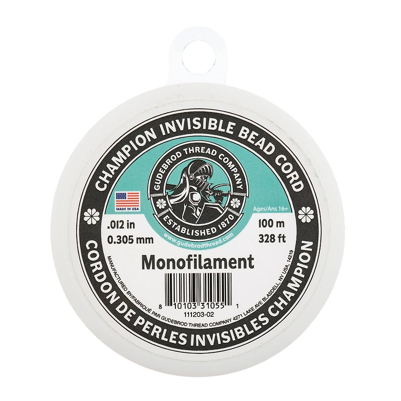 Gudebrod 0.012" x 328ft. Monofilament Champion Invisible Bead Cord