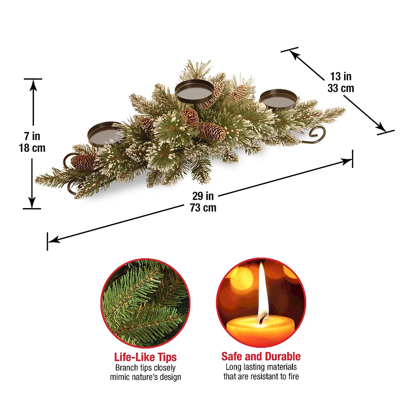 Glittery Bristle® Pine Triple Candle Holder Centerpiece