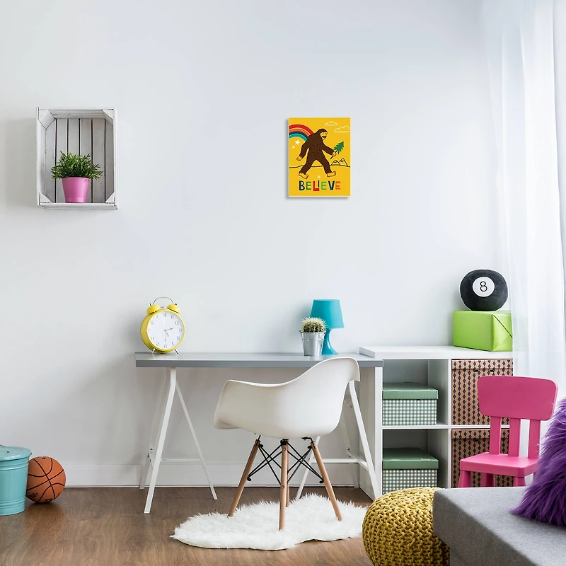 Stupell Industries Whimsical Believe Phrase Happy Smiling Big Foot Wall Plaque