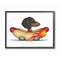 Stupell Industries Dachshund in Hot Dog Car Wall Art in Black Frame