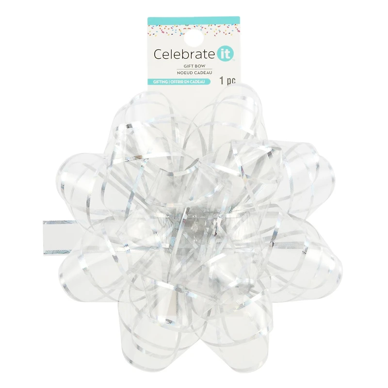 12 Pack: 6" Clear & Silver Trim Gift Bow by Celebrate It™