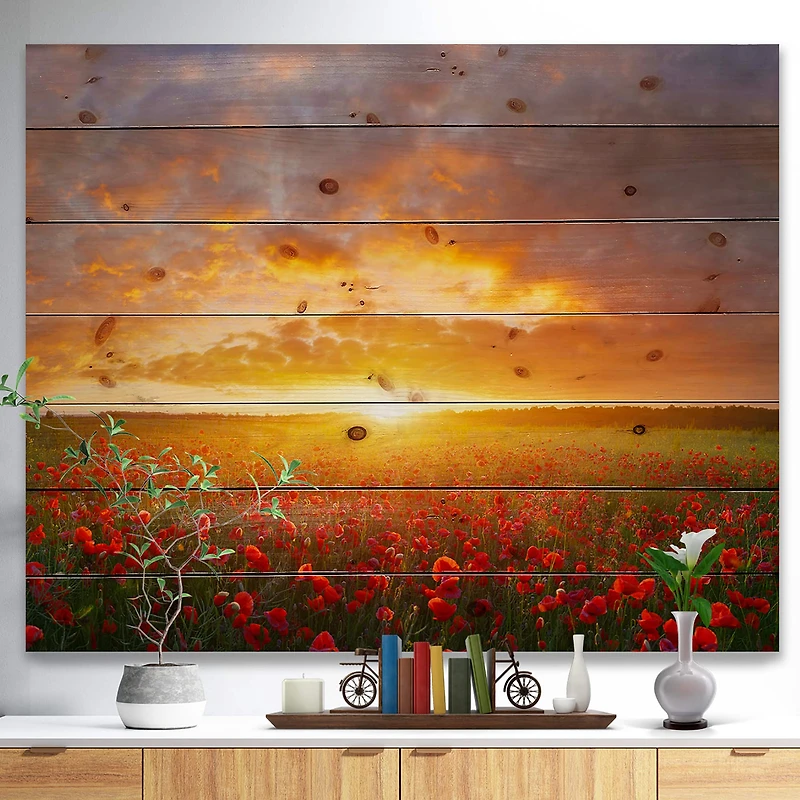 Designart - Poppy Field under Bright Sunset