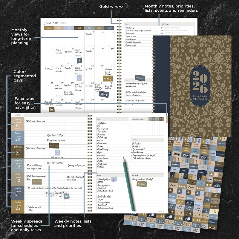 2026 Bonjour Book of Blooms Large Weekly Monthly Planner