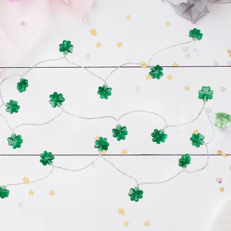 20ct. Green LED Mini St Patrick's Day Shamrock Lights