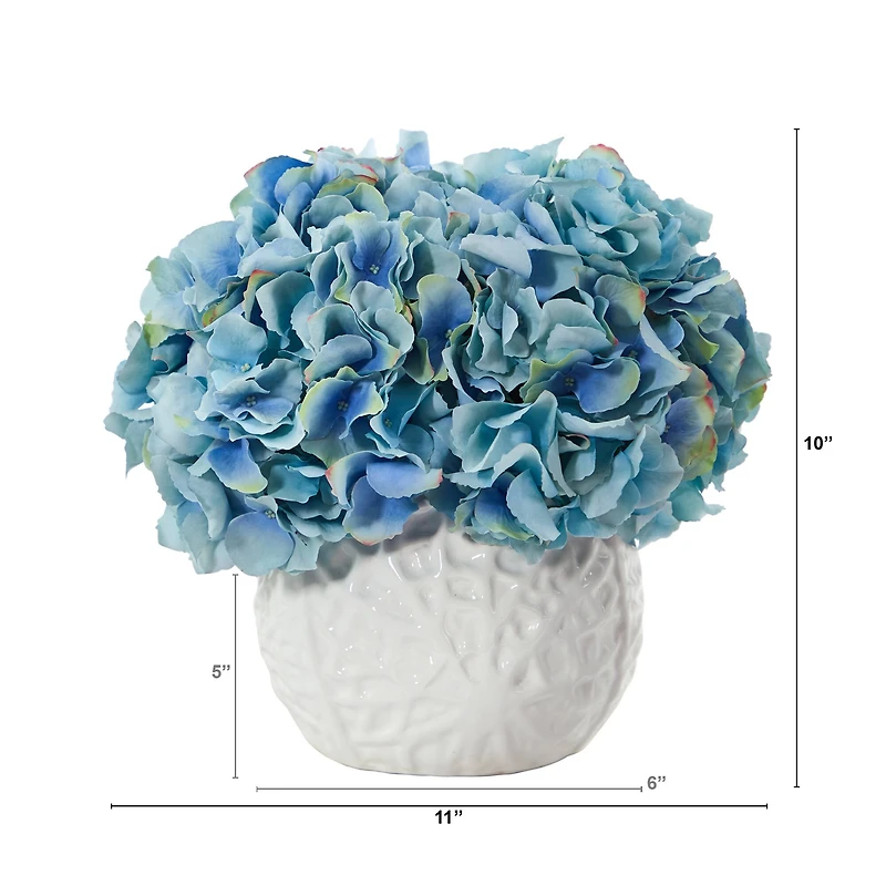11" Hydrangea Artificial Arrangement in White Vase