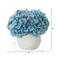 11" Hydrangea Artificial Arrangement in White Vase