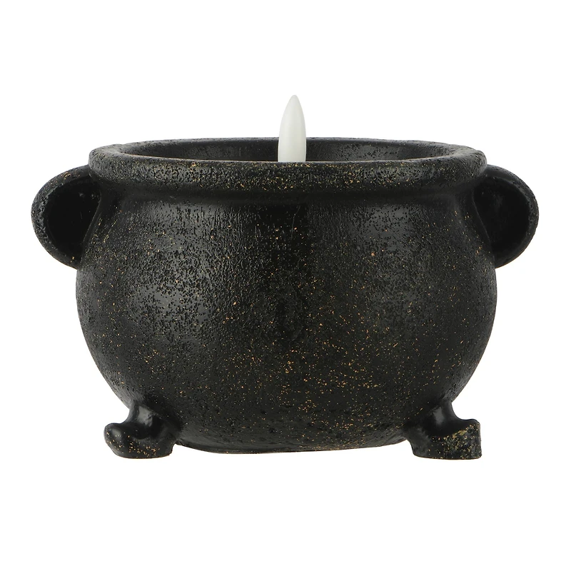 Black Cauldron Faux Flickering Flame LED Wax Candle by Ashland®