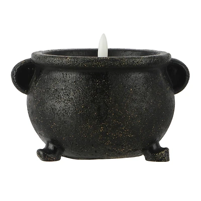 Black Cauldron Faux Flickering Flame LED Wax Candle by Ashland®