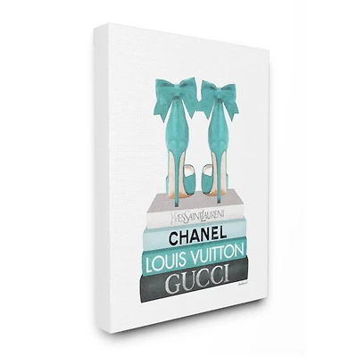 Stupell Industries Turquoise Bow Heels on Books Women's Fashion Canvas Wall Art