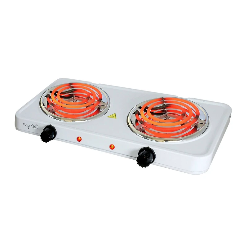 MegaChef White Electric Portable Lightweight Dual Coil Burner Cooktop Buffet Range