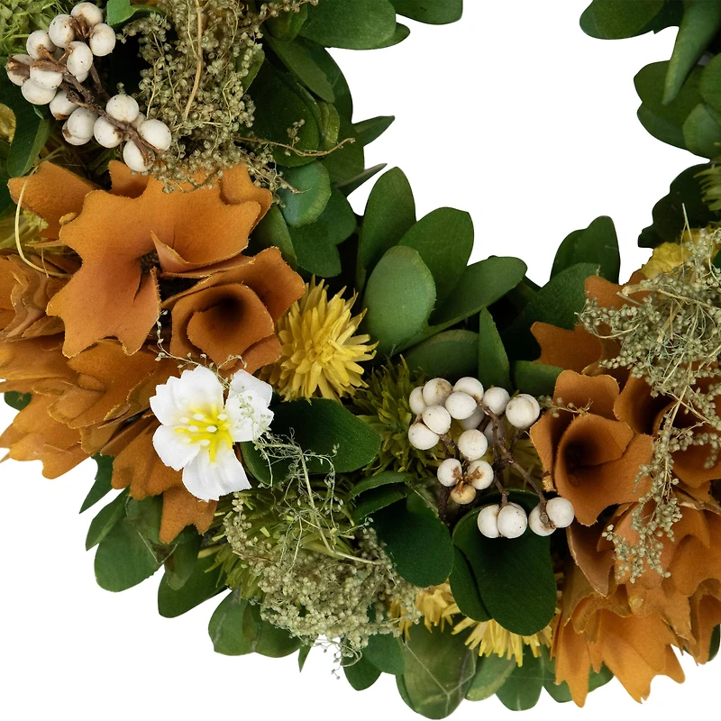 11" Orange Mixed Floral Artificial Spring Wreath