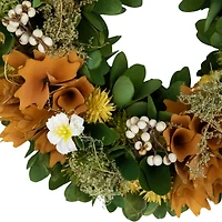 11" Orange Mixed Floral Artificial Spring Wreath