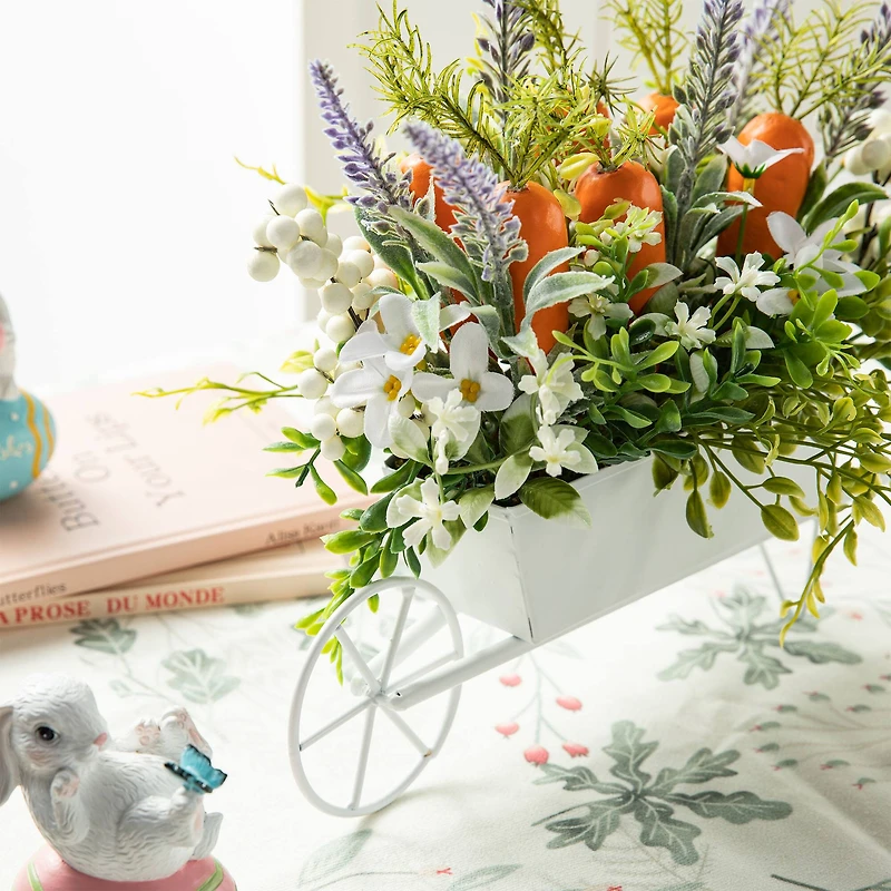 Glitzhome® 12.5" Easter Carrot Metal Wagon Centerpiece