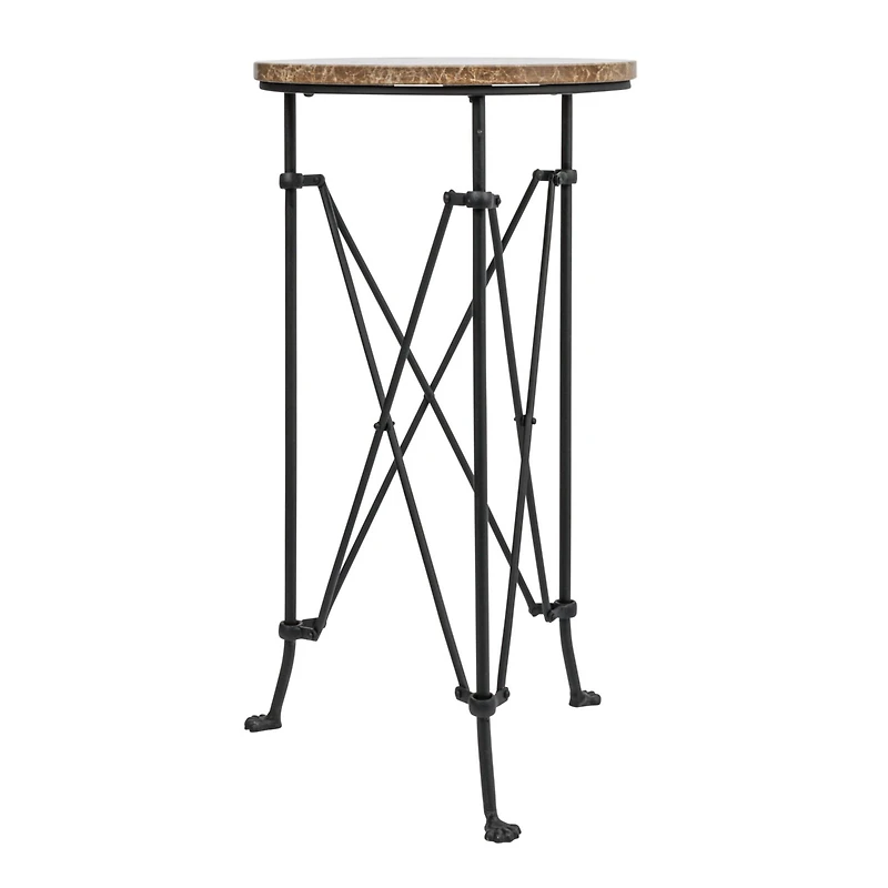 Hello Honey® 2ft. Tan Marble Top Modern Round Metal Accent Table