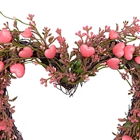 18" Pink Hearts & Rosebuds Artificial Heart Shaped Valentine's Day Wreath