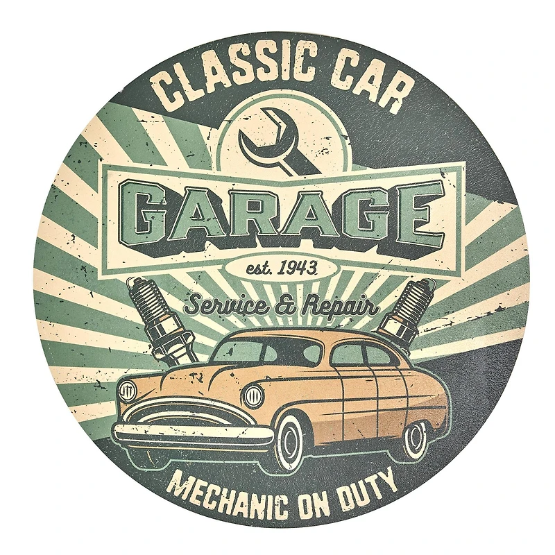 American Art Decor Classic Car Garage Round MDF Wall Plaque - 20" x 20" x 0.35"