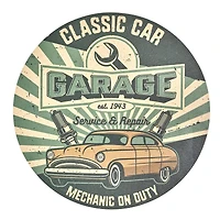 American Art Decor Classic Car Garage Round MDF Wall Plaque - 20" x 20" x 0.35"