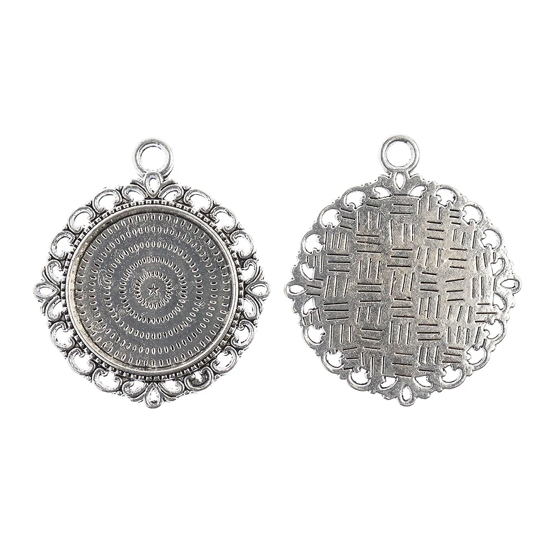 John Bead 27mm Antique Silver Round Pendant Frames, 3ct.