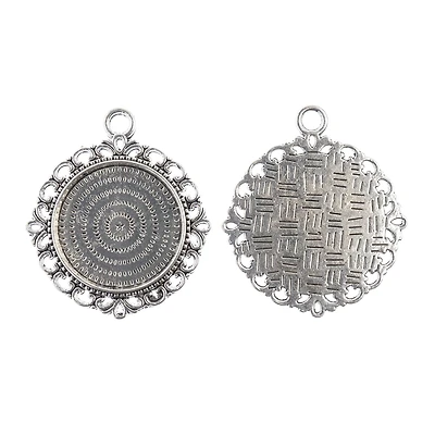 John Bead 27mm Antique Silver Round Pendant Frames, 3ct.