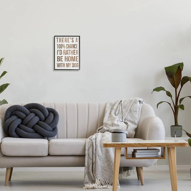 Stupell Industries 100% I'd Rather Be Home With Dog Phrase Framed Wall Art