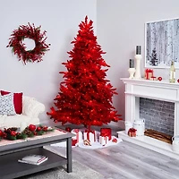 7ft. Pre-Lit Red Fraser Fir Artificial Christmas Tree, Red Lights