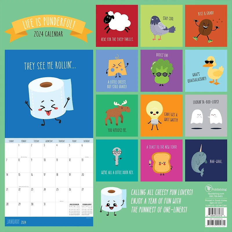 TF Publishing 2024 Puns Wall Calendar