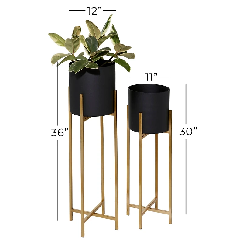 Black Metal Contemporary Stand Planter Set