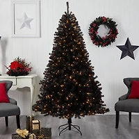 7ft. Pre-Lit Black Artificial Christmas Tree, Clear LED Lights