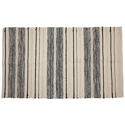 Cream & Black Handloom Woven Throw Rug, 3.5ft. x 2ft. 