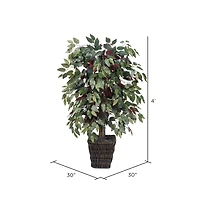 4ft. Artificial Capensia Bush with Square Willow Basket