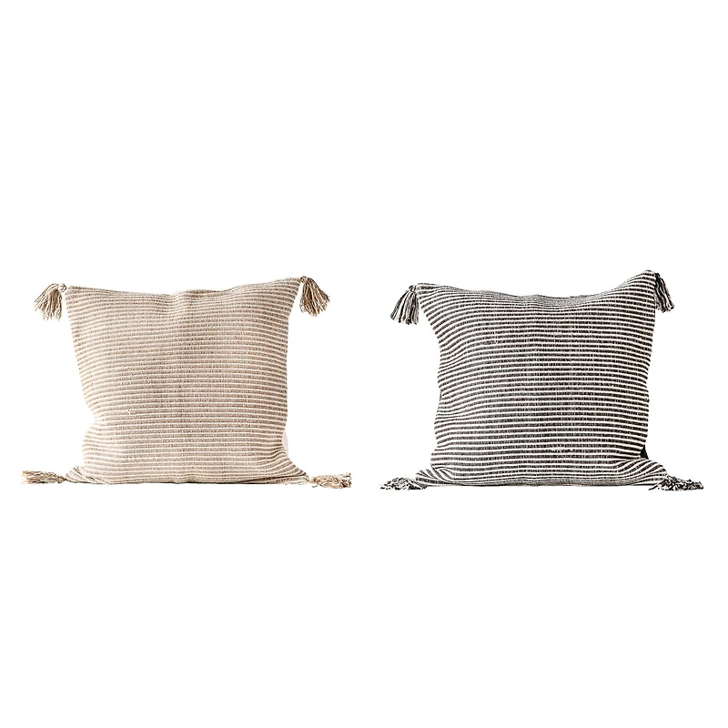 Hello Honey® Brown & Black Striped Cotton Woven Pillow with Tassels Set, 2ct.