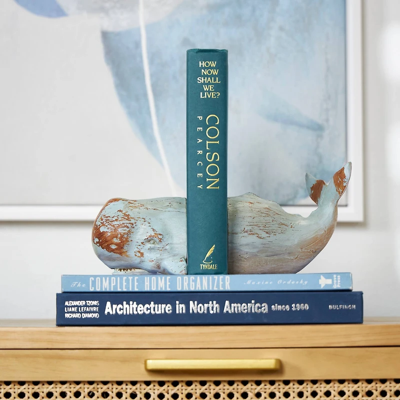 Coastal Gray Polystone Whale Bookend Set