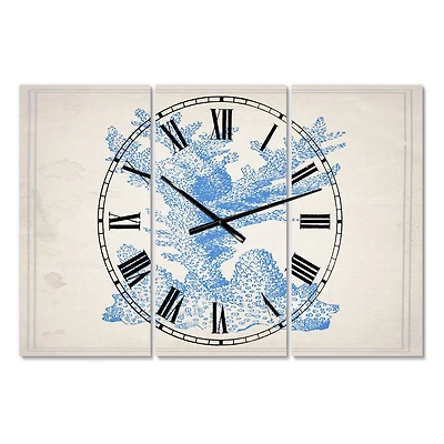 Designart Nautical & Coastal Blue Coral 3 Panel Large Wall Clock