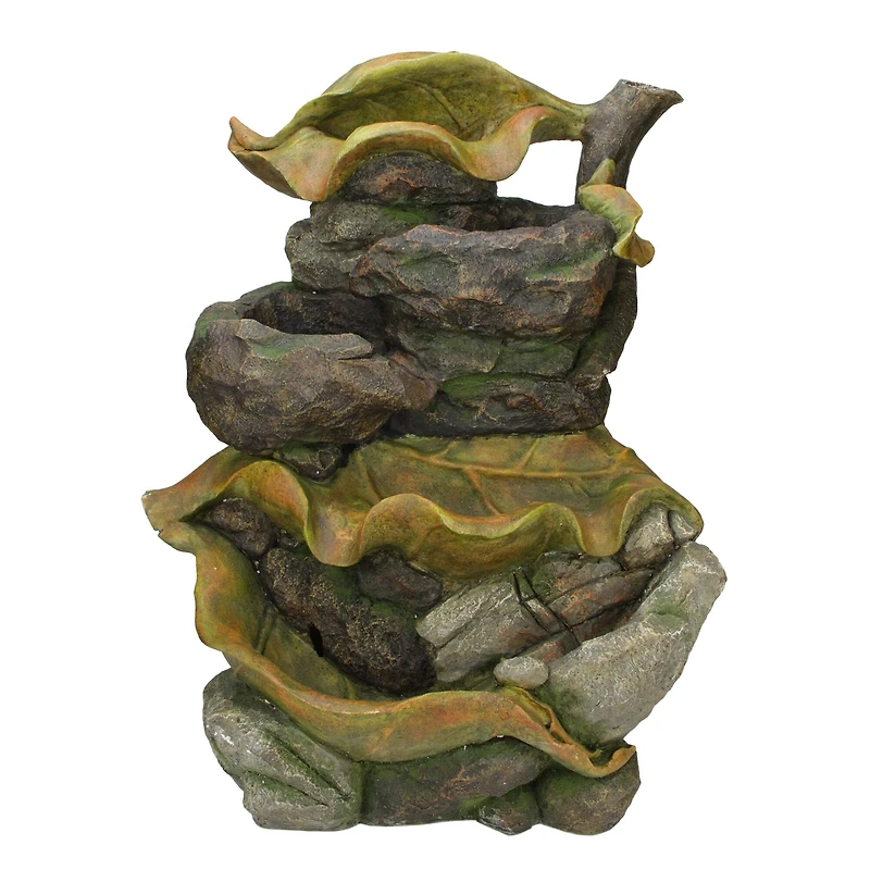 26.5" Brown, Orange and Green Mossy Leaves 5-Tier Outdoor Garden Water Fountain