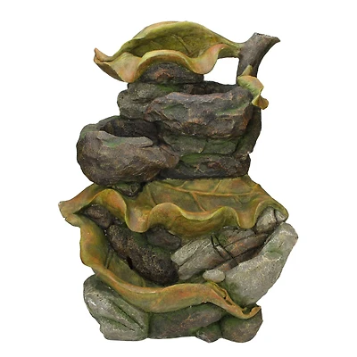 26.5" Brown, Orange and Green Mossy Leaves 5-Tier Outdoor Garden Water Fountain