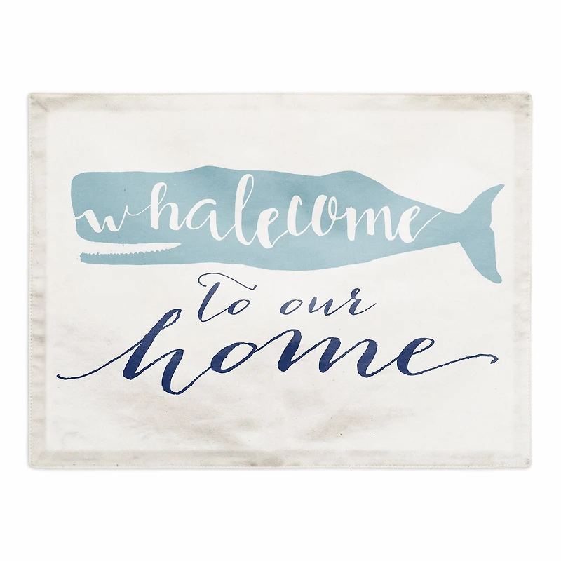 18" Blue Whalecome to Our Home Poly Twill Placemat