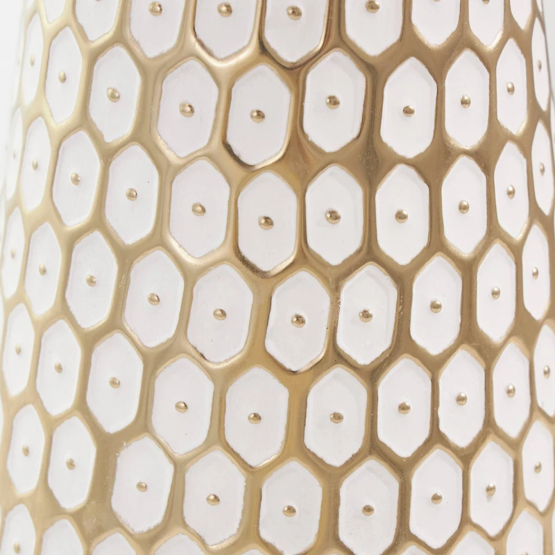 13" Gold & White Geometric Dot Metal Vase