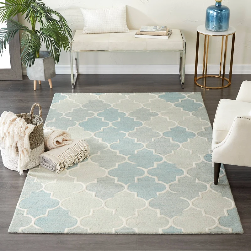 Blue Wool Modern Hand Hooked Rug, 5ft. x 8ft.