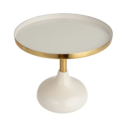 Hello Honey® 9.25" Cream Round Enameled Metal Pedestal