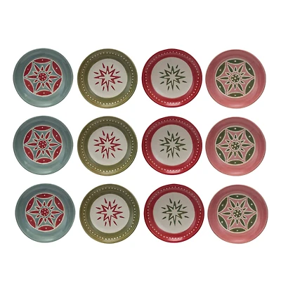 Hello Honey® 5" Hand-Painted Holiday Star Wax Relief Round Stoneware Plate Set