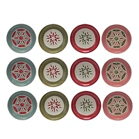 Hello Honey® 5" Hand-Painted Holiday Star Wax Relief Round Stoneware Plate Set